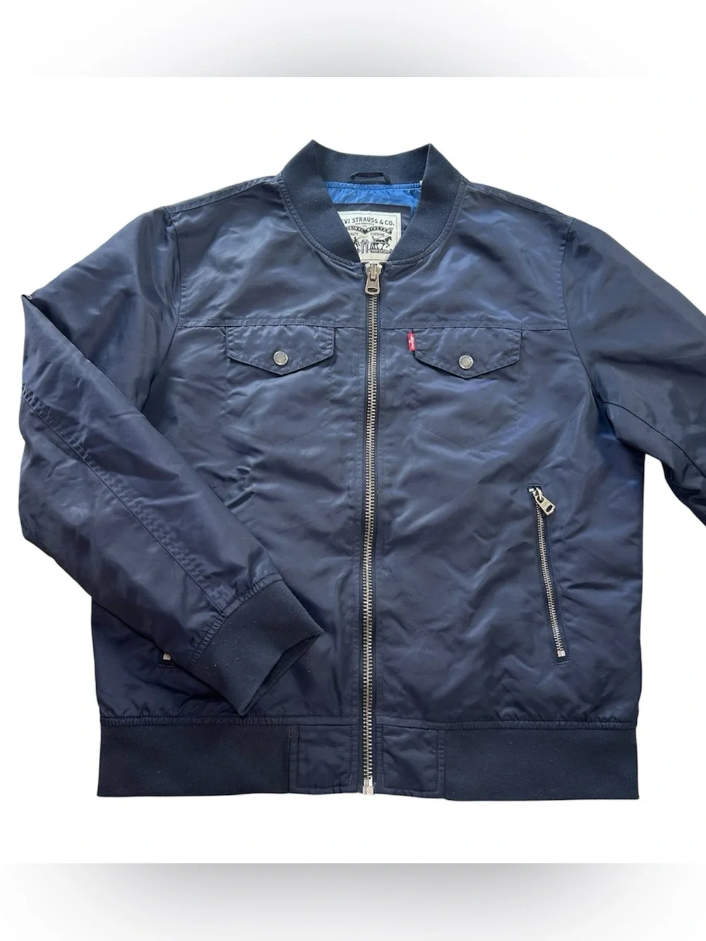 Levi’s MA-1 Flight Bomber Jacket Men’s Size M Blue Flight Jacket Satin Lined